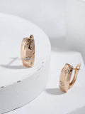 14K Rolled Gold Geometric Leaf Embossed AAA Zircon Diamonds Square Elegant Earrings