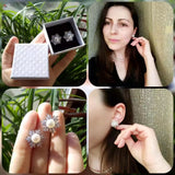 Geometric Snowflake Real Multicolour Pearls AAA Zircon Diamonds Silver Earrings