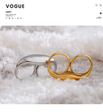 18K Gold Plated Stainless Steel Metal Double Finger Geometric Personality Exaggerated Ring