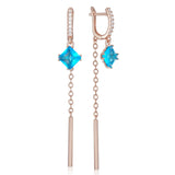 Luxury 14K  Rolled Gold Blue AAA Zircon Diamonds Long Tassel Dangle Earrings