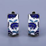 Classic Vintage Blue Handmade Enamel Floral Fashion Stud Rings