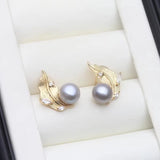 Feather Branch Real Multicolour Pearls AAA Zircon Diamonds Silver Stud Earrings