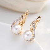 14 Karat Rolled Gold Unique Geometric Pearl and AAA Zircon Diamonds Luxury Earrings
