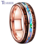 New Abalone Shell and Wood Inlay 8MM Gold Tungsten Wedding Ring for Men Women