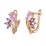 14K Gold Filled Purple AAA Zircon Crystals Flower Drop Earrings Trendy Jewellery
