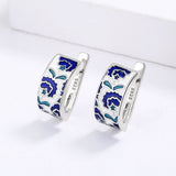 Classic Handmade Blue Enamel Earrings Flower Shape Fashion Stud Earrings