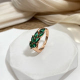 14K Filled Gold Vintage Green AAA Zircon Crystals Leaf Luxury Rings For Women