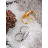 18K Gold Plated Stainless Steel Metal Double Finger Geometric Personality Exaggerated Ring