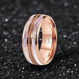 Mother Of Pearl Shell Rose Gold Guitar String Inlaid Dome Polished Tungsten Rings