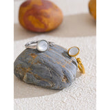 18K Gold Plated Fashion Stainless Steel Natural Shell Fritillary Geometric Ring