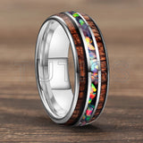 Inlaid Hawaiian Koa Wood Crushed Fire Opal 6/8mm Black Tungsten Carbide Rings