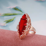 14K Filled Gold Exaggerated Pomegranate Red AAA Zircon Crystal Hollow Vintage Rings
