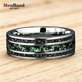New Style 8mm Moss Agate & Meteorite Silver Tungsten Wedding Men Women Rings