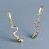 High-quality Creative Handmade Enamel Snake Shape Zircon Accents Long Earrings