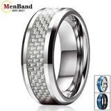 New Beveled White/Blue Carbon Fiber Inlay Fashion 6/8mm Comfort Fit Tungsten Carbide Wedding Rings for Men and Women - The Jewellery Supermarket