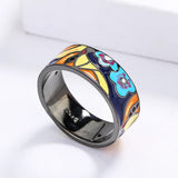 Delicate Handmade Blue Spinel Bird Flower Enamel Trendy Rings