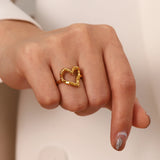 18K Gold Plated Stainless Steel Geometric Fashion Ring With Zircon Crystals Charm Jewellery