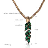14K Rolled Gold Vintage Green AAA Zircon Crystals Leaf Luxury Dangle Pendant Necklace