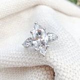 3 Stone 3 Carat D Colour Marquise Cut Moissanite Diamond Ring S925 Silver Wedding Engagement Certified Jewellery