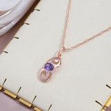 Amazing 14K Rolled Rose Gold Purple AAA Zircon Crystal Gourd Shape Pendant Necklace - Party Fine Jewellery