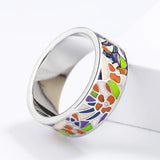 New Colourful Handmade Enamel Exquisite Flower 925 Silver Ring