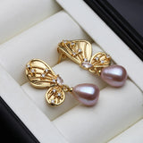 Butterfly Design Multicolour Natural Pearl AAA Zircon Diamonds Silver Drop Earrings