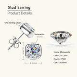 Sparkling 6.5MM 1CT Moissanite Diamonds Silver Square Shape Unisex Stud Earrings
