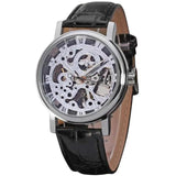 Famous Brand Transparent Luxury Gold Case Casual Design Brown Leather Strap Mechanical Skeleton Watches