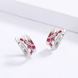 Pink Peach Elegant Flower Handmade Enamel AAA Zircon Diamonds Earrings