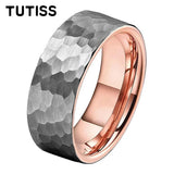 Flat Two Colors Hammered 6/8mm Tungsten Wedding Rings for Men and Women