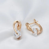 New 14K Rolled Rose Gold Special Inlay Single AAA Zircon Crystal Curve Piercing Earrings, Luxury Jewellery