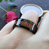 New Arrival 8MM Koa Wood Beveled Polished Edges High Quality Comfort Fit Tungsten Wedding Rings for Men Women