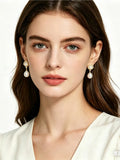 Scalloped Real Multicolour Pearls AAA Zircon Diamonds Cute Silver Dangle Earrings