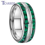 Bright Meteorite and Malachite Inlay 8MM Tungsten Carbide Wedding Men Women Ring