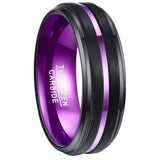 New 8mm Blue Purple Beveled Edge Tungsten Carbide Ring -  Men's Women's Wedding Engagement Rings