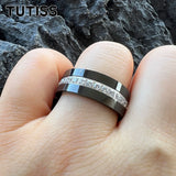 Pipe Cut Cubic Zirconia Stone Inlay 8mm Tungsten Carbide Ring for Men Women