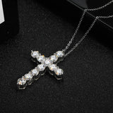 Lovely Full Moissanite Diamonds 18K Gold Plated Cross Pendant Necklace - Silver Chain Fine Necklace Jewellery - The Jewellery Supermarket