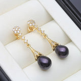 Classic Style Real Multicolour Pearl AAA Zircon Diamonds Long Drop Earrings