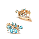 New Personality 14K Rose Gold Rolled Bright Blue AAA Zircon Crystals Hollow Charm Curve Symmetrical Buckle Earrings