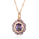 14K Rolled Gold Unusual Sparkling Oval Purple AAA Zircon Crystal Luxury Pendant Necklace