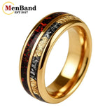 Red Opal and Meteorite Inlaid Gold Foil 6MM 8MM Men and Women Tungsten Rings