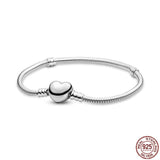 New Sterling Silver Classic Bucket Buckle Shiny Heart-shaped Charm Bracelets - Original Charm Fashion Jewellery - The Jewellery Supermarket