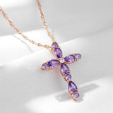 Sparkling Gold Colour Full Geometric Purple AAA Zircon Cross Pendant , Water Wave Chain Luxury Christian Jewellery - The Jewellery Supermarket