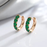 Lovely Vintage 14K Filled Gold Dark Green AAA Zircon Crystals Hoop Earrings
