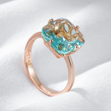 14K Filled Gold Big Square Light Green AAA Zircon Crystal Fashion Rings For Women
