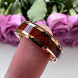 New Tungsten Wood Inlay Beveled Egdes Flat Polished Finish Fashion Wedding Rings For Men Women - The Jewellery Supermarket