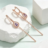 14K Gold Filled Luxury Purple White AAA Zircon Diamonds Long Tassel Drop Earrings