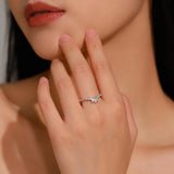 Delicate Chevron Silver AAAA Lab Created Diamond V-Shaped Water Droplet Ring