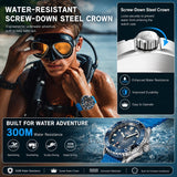 Solar Powered Luxury Quartz 316L Stainless Steel Case Waterproof 300M Dive Watch