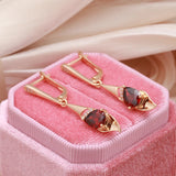 14 Karat Rolled Gold Red Water Drop AAA Zircon Crystals Long Dangle Elegant Earrings